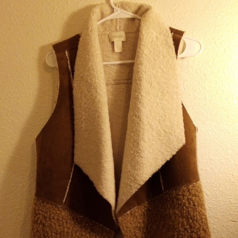 Chico's Tan and Cream Shearling Vest - Picture 2 of 5